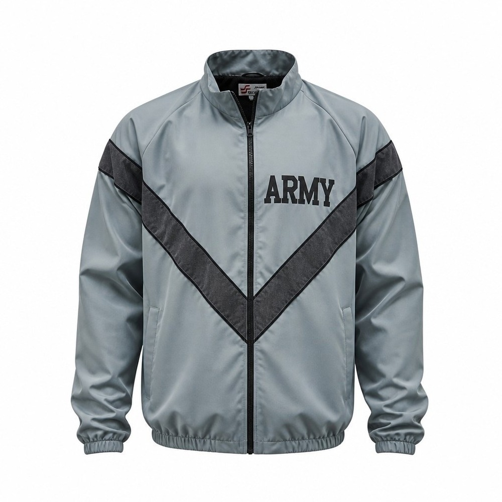 Vintage US Army IPFU PT Jacket Mens L Gray Windbreaker Reflective Skilcraft Y2K